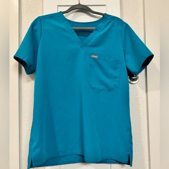 FIGS Teal Scrub Set — Catarina Top + Zamora Joggers (Small Stains) - Picture 4 of 9